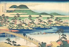 Togetsu Bridge at Arashiyama in Yamashiro, from the series Remarkable Views of Bridges..., ca. 1830. Creator: Hokusai