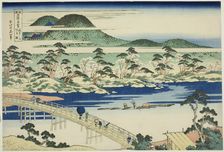 Togetsu Bridge at Arashiyama in Yamashiro Province (Yamashiro Arashiyama no Togetsuk..., c. 1833/34. Creator: Hokusai