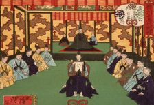 Tokugawa Iemitsu Receiving Lords in Audience, 1875. Creator: Tsukioka Yoshitoshi