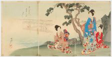 Tokugawa jidai kifujiu no zu (Women's Activities of the Tokugawa Era). Triptych, 1895. Creator: Chikanobu Yoshu