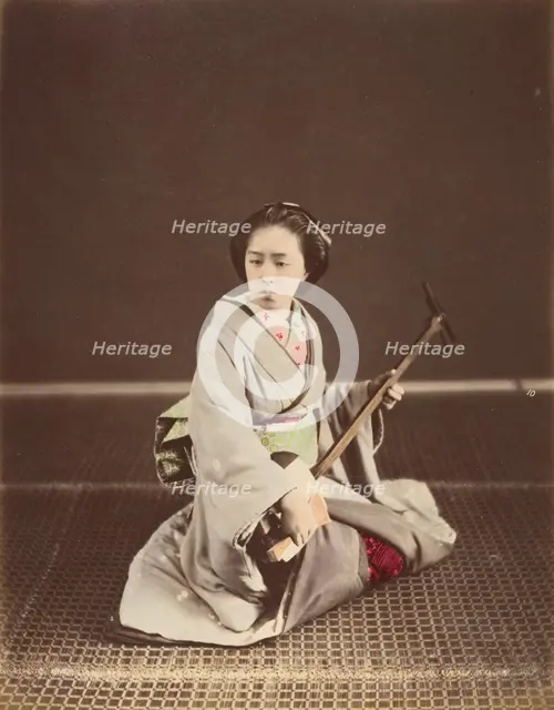 [Tokyo Geisha with Shamisen], 1870s. Creator: Unknown.