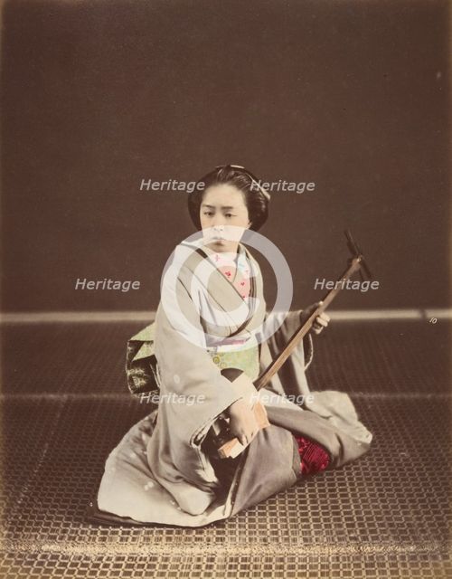 [Tokyo Geisha with Shamisen], 1870s. Creator: Unknown.