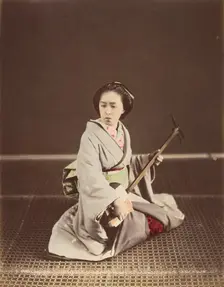 [Tokyo Geisha with Shamisen], 1870s. Creator: Unknown