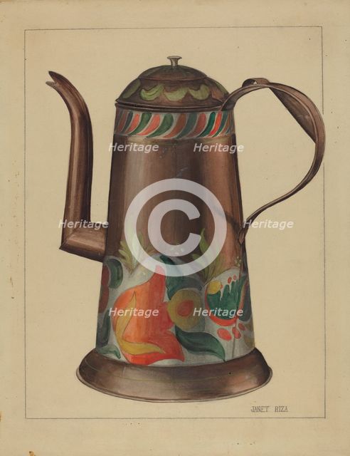 Toleware Coffee Pot, 1935/1942. Creator: Janet Riza.