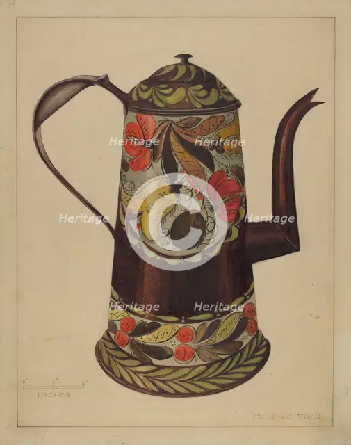 Toleware Coffee Pot, 1935/1942. Creator: Mildred Ford.