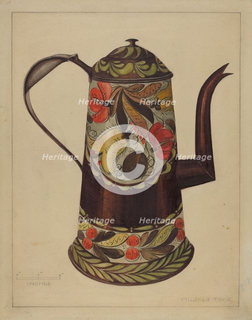 Toleware Coffee Pot, 1935/1942. Creator: Mildred Ford.