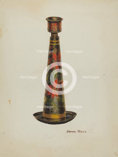 Toleware Candlestick, 1935/1942. Creator: John Hall.