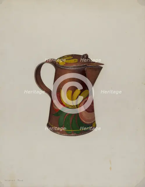 Toleware Syrup Pot, c. 1941. Creator: Mildred Ford.