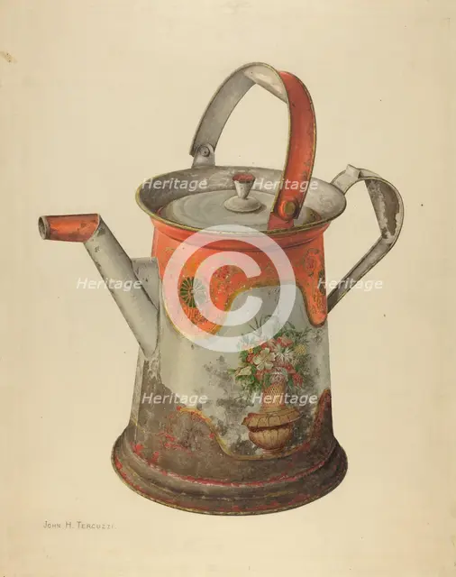 Toleware Water Can, c. 1938. Creator: John H. Tercuzzi.