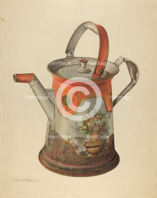 Toleware Water Can, c. 1938. Creator: John H. Tercuzzi.