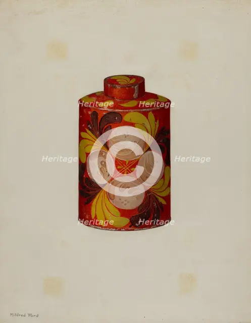 Toleware Tea Caddy, c. 1940. Creator: Mildred Ford.