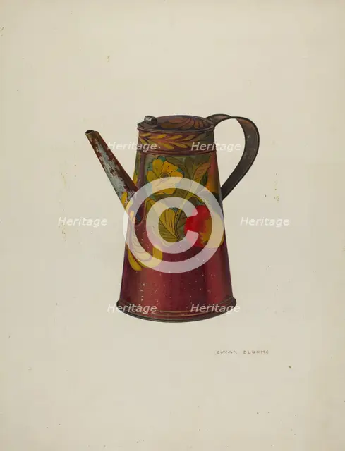 Toleware Teapot, c. 1940. Creator: Oscar Bluhme.