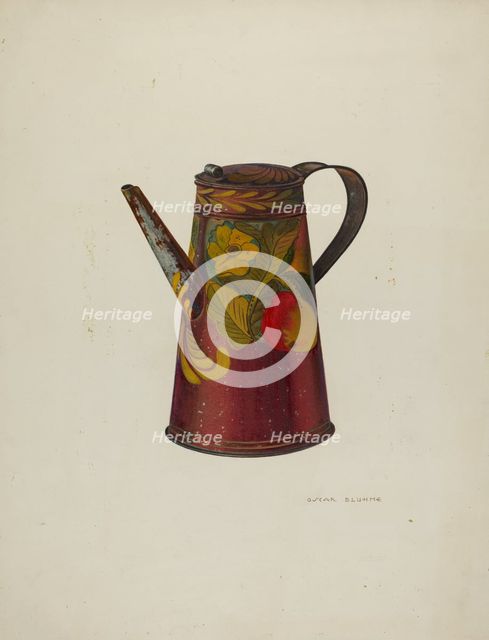 Toleware Teapot, c. 1940. Creator: Oscar Bluhme.