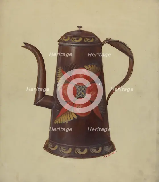 Toleware Tin Coffee Pot, c. 1936. Creator: Max Soltmann.