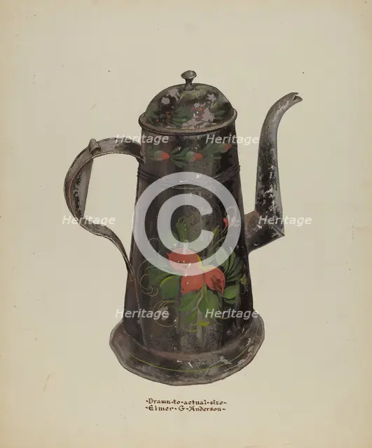 Toleware Tin Coffee Pot, c. 1937. Creator: Elmer G Anderson.