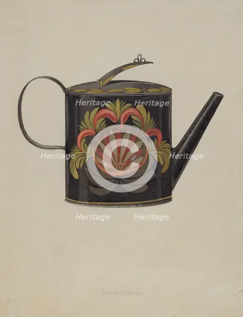 Toleware Tin Coffee Pot, c. 1938. Creator: Jacob Gielens.