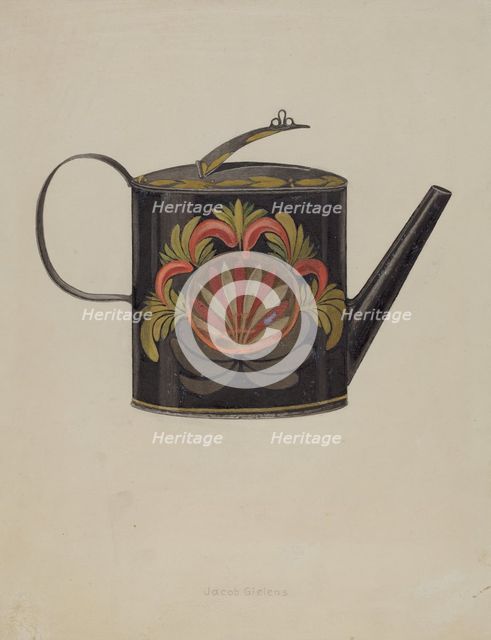 Toleware Tin Coffee Pot, c. 1938. Creator: Jacob Gielens.