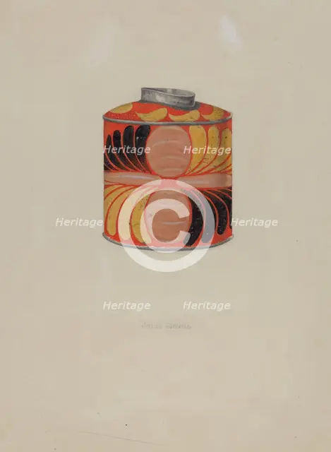 Toleware Tin Tea Caddy, c. 1937. Creator: Jacob Gielens.
