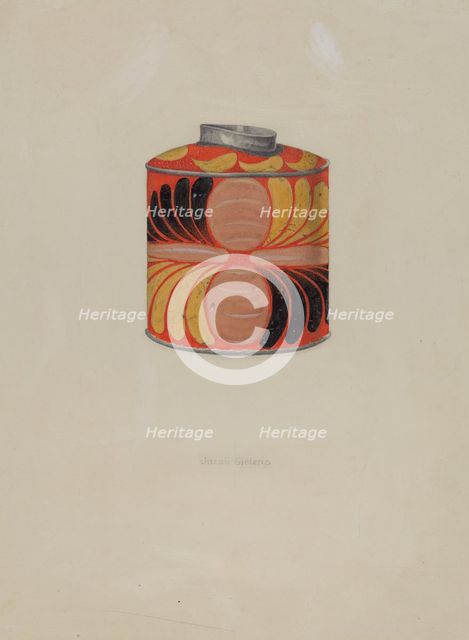 Toleware Tin Tea Caddy, c. 1937. Creator: Jacob Gielens.