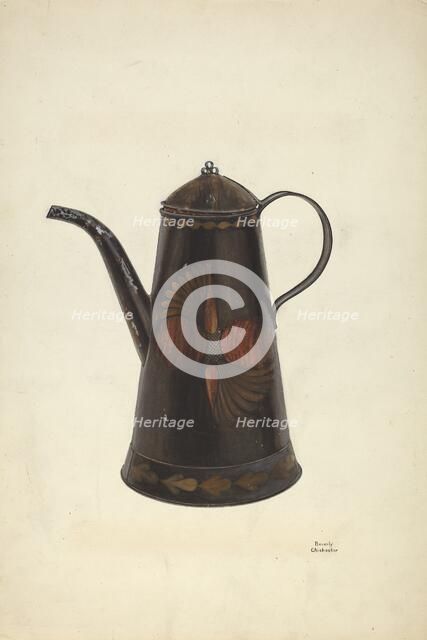Toleware Tin Teapot, c. 1938. Creator: Beverly Chichester.