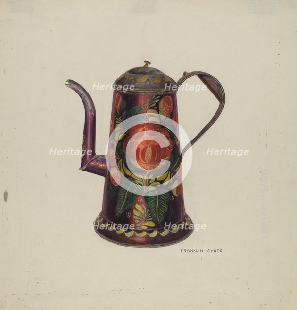 Toleware Tin Teapot, c. 1940. Creator: Franklyn Syres.