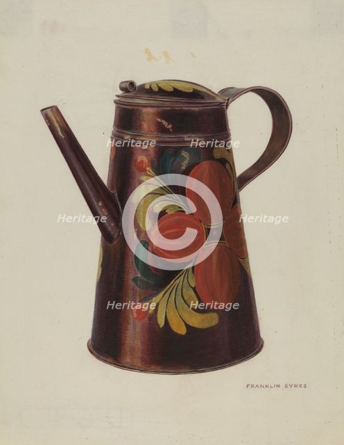 Toleware Tin Teapot, c. 1940. Creator: Franklyn Syres.