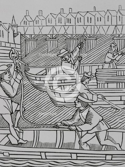 Toll under the bridges of Paris, 1500, (1878).  Creator: Unknown.