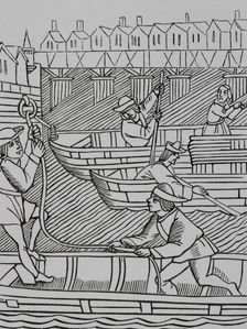 Toll under the bridges of Paris, 1500, (1878). Creator: Unknown