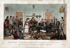 Tom and Jerry as observers in the Bow Street Magistrate's Court, London, 1821. Artist: George Cruikshank