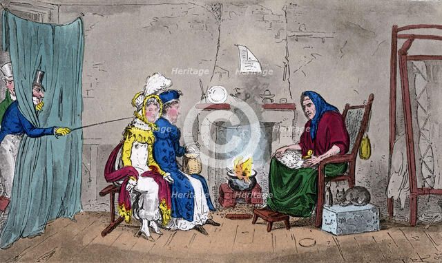 Tom and Jerry, catching Kate and Sue on the fly, having their fortunes told, 19th century.Artist: Isaac Robert Cruikshank