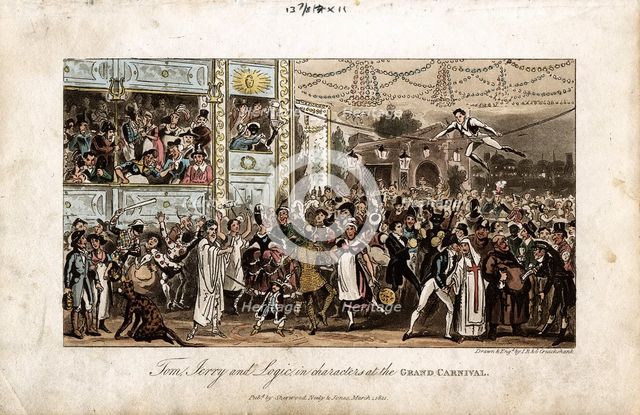 Tom, Jerry and Logic at the Grand Carnival, 1821. Artist: George Cruikshank