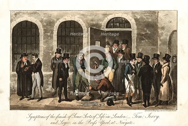 Tom, Jerry and Logic in the Press Yard, Newgate prison, London, 1821. Artist: George Cruikshank