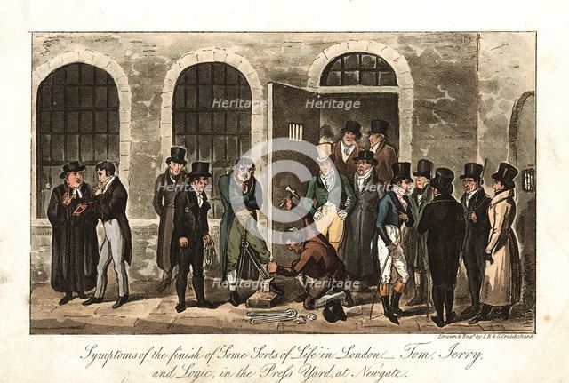 Tom, Jerry and Logic in the Press Yard, Newgate prison, London, 1821. Artist: George Cruikshank