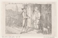 Tom Jones Refused Admittance by the Nobleman's Porter, from "The History of Tom Jones, a F..., 1792. Creator: Thomas Rowlandson