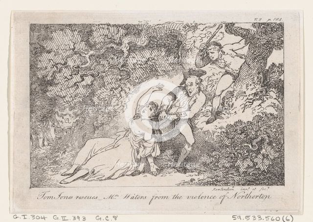 Tom Jones Rescues Mrs Waters from the Violence of Northerton, from "The History of Tom Jon..., 1792. Creator: Thomas Rowlandson.