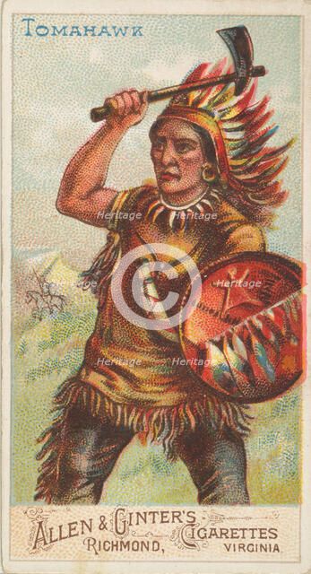 Tomahawk, from the Arms of All Nations series (N3) for Allen & Ginter Cigarettes Brands, 1887. Creator: Allen & Ginter.