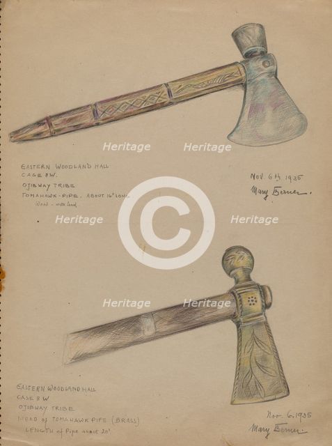 Tomahawk Pipe, 1935. Creator: Mary Berner.