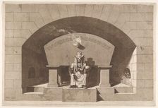 Tomb with Death Enthroned as a Sphinx, ca. 1779-84. Creator: Louis Jean Desprez