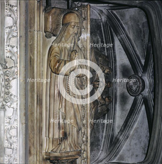 Tomb in the church of San Francisco de Palma de Mallorca with the recumbent statue of Ramon Llull…