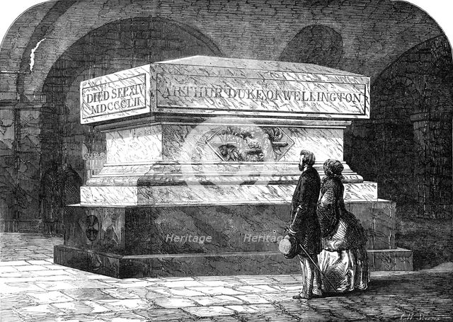 Tomb of the late Duke of Wellington, in the Crypt of St. Paul's Cathedral, 1854. Creator: Charles William Sheeres.
