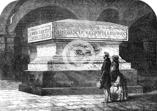 Tomb of the late Duke of Wellington, in the Crypt of St. Paul's Cathedral, 1854. Creator: Charles William Sheeres.