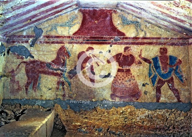 Tomb of the two beams, detail of mural Paintings from Tarquinia.