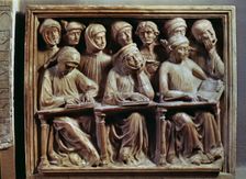 Tomb of Giovanni da Legano. Students reading bas-relief made in 1386 by J della Masegne
