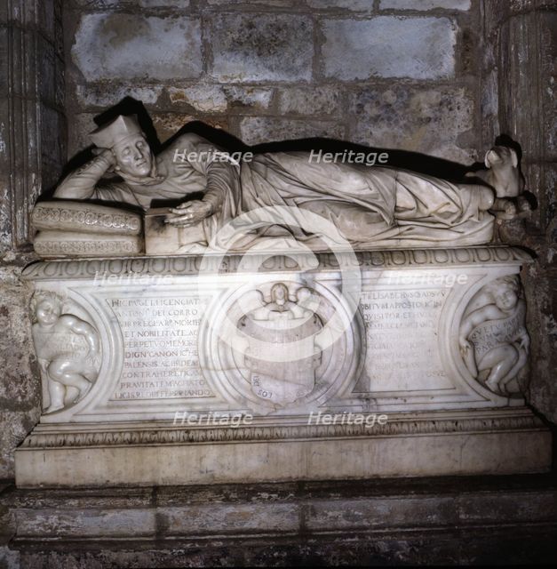 Tomb of inquisitor Antonio del Corro made of alabaster, in the church of Our Lady of Angels in Sa…