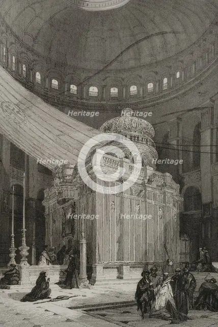 Tomb of Jesus Christ, Church of the Holy Sepulchre, Jerusalem. 1840.  Creator: Émile Rouargue.