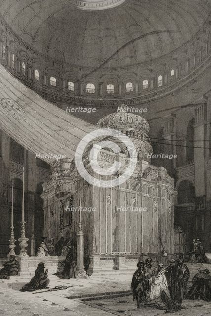 Tomb of Jesus Christ, Church of the Holy Sepulchre, Jerusalem. 1840.  Creator: Émile Rouargue.