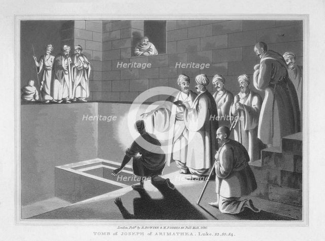 'Tomb of Joseph of Arimathea. Luke, 23. 50. 54', 1830. Artist: J Clarke.