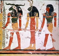 Tomb of Nefertari, fresco with the Knoum and Sekeuti Gods
