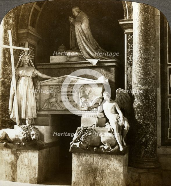 Tomb of Pope Clement XIII, St Peter's Basilica, Rome, Italy.Artist: Underwood & Underwood