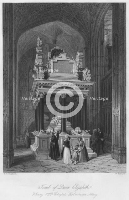 'Tomb of Queen Elizabeth: Henry VII's Chapel, Westminster Abbey', c1841. Artist: William Radclyffe.